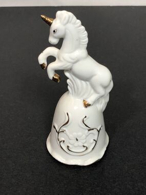 Vintage Porcelain Unicorn Bell White & Gold UCGC 6" Floral Scroll Magical